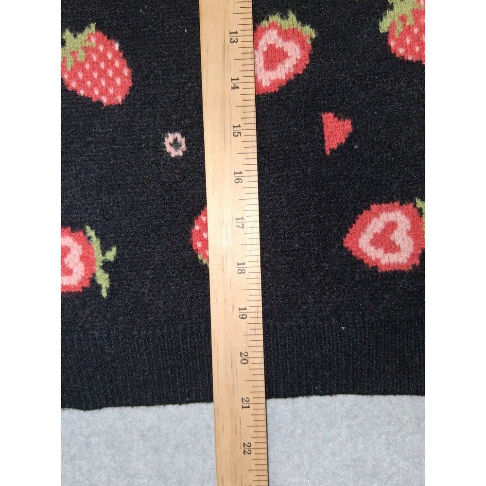 Cider Ballon Sleeve Button Up Cardigan Womens 1XL Black Strawberry Fruit Preppy - Picture 9 of 13